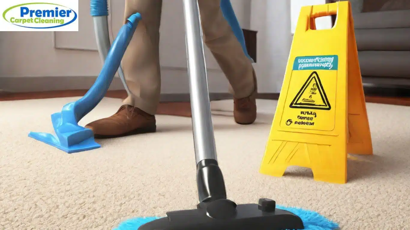 Carpet Cleaning Colorado Springs CO by Premier Carpet Cleaning: A technician uses professional tools on a clean beige carpet.