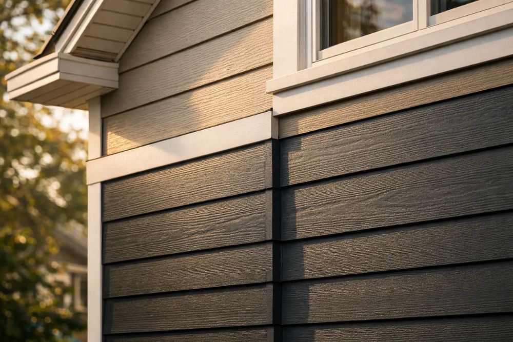 Close-up of high-quality Oakland Residential Siding Repair showing seamless fiber cement panel installation.