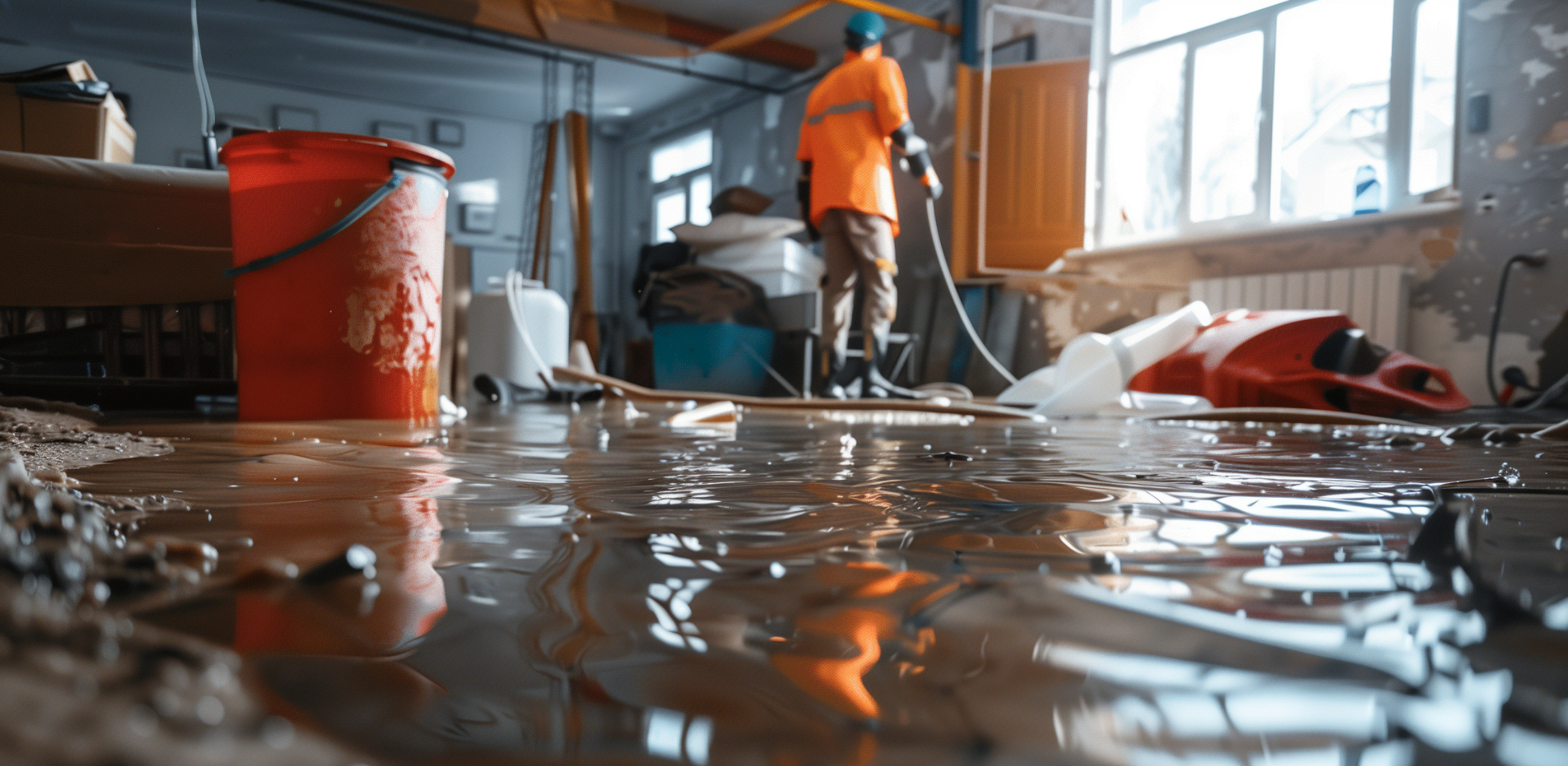 Water Damage Restoration Colorado Springs CO by Premier Carpet Cleaning: Pro technician extracting water from a flooded home.