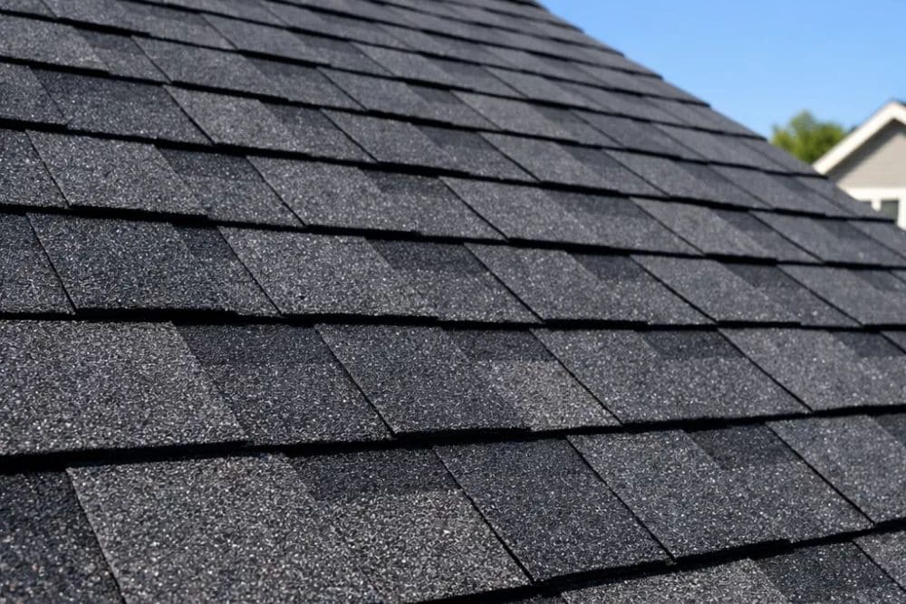 Close-up of professional Asphalt Shingle Roofing New Berlin installation showing textured charcoal grey architectural shingles.
