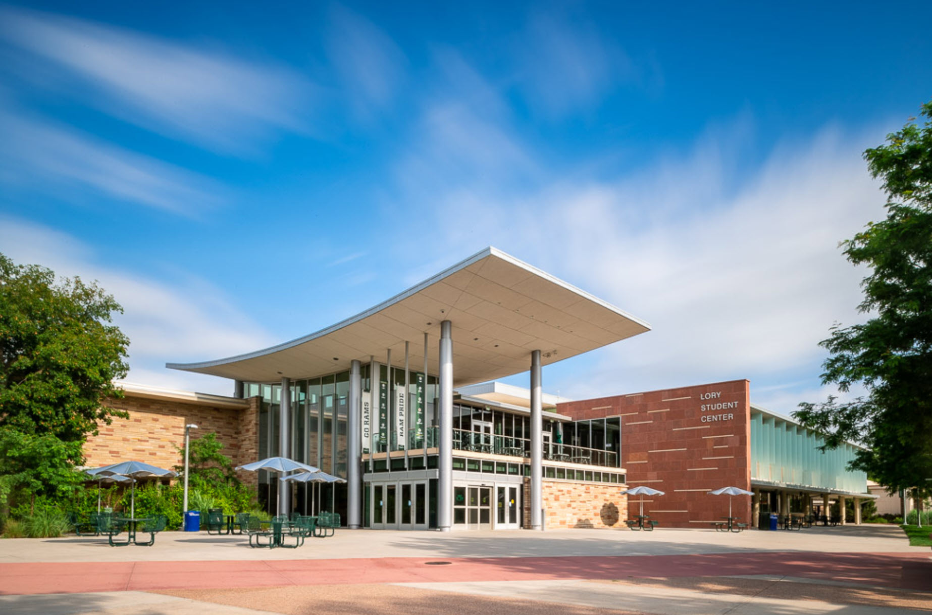 Exterior view of the Lory Student Center in Fort Collins, CO. Internet Marketing Service Fort Collins CO by Top Click Joe Inc.