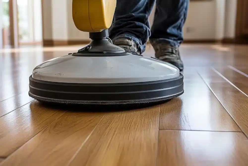 Expert technician performing Hardwood Floor Polishing & Maintenance Redmond WA to restore wood shine.