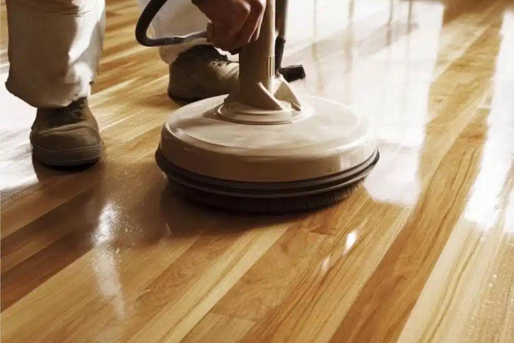 Professional equipment used for Hardwood Floor Polishing & Maintenance Redmond WA on light oak floors.