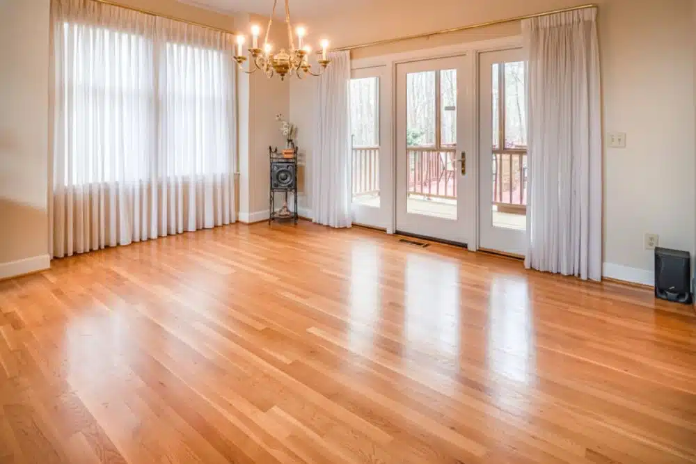Close-up of polished oak planks after hardwood floor refinishing Bellevue WA.