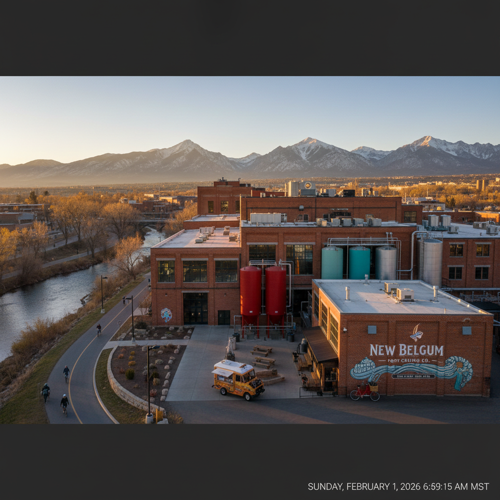"Internet Marketing Service Fort Collins CO" by Top Click Joe Inc.: a stunning view of a local brewery by the mountains.