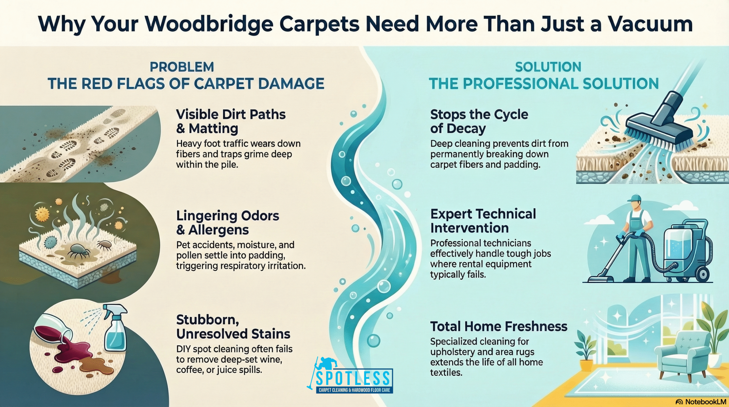 Infographic detailing Residential Carpet Cleaning Woodbridge VA by Spotless Carpet Cleaning & Hardwood Floor Care.