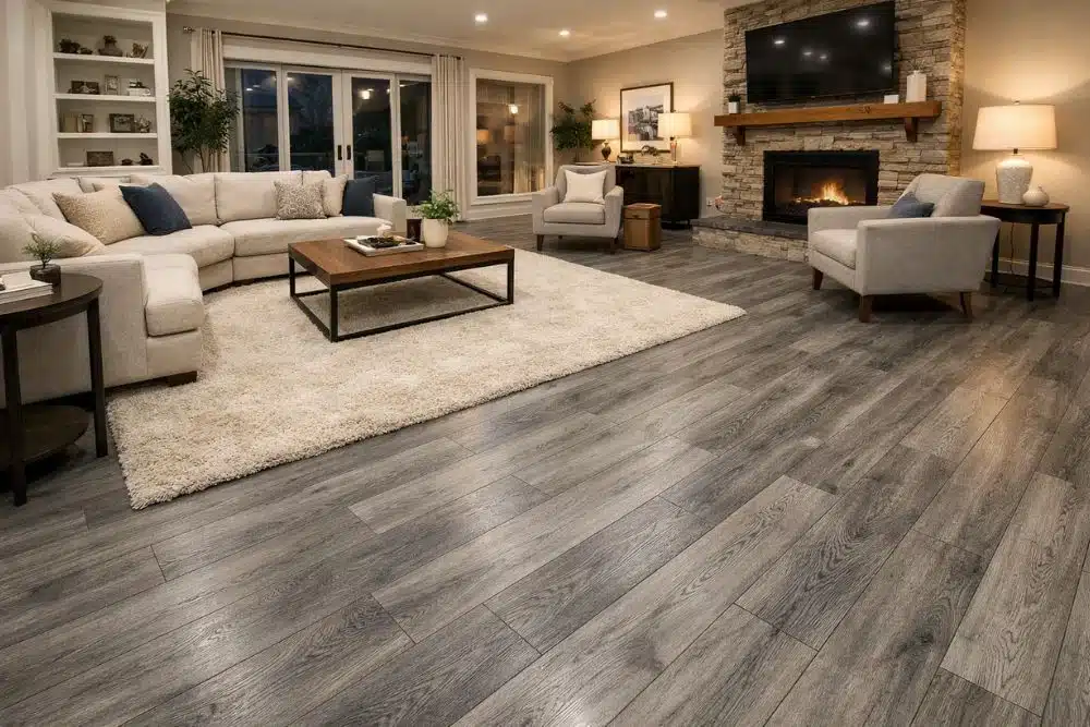 Beautifully finished living room featuring a premium Alpharetta GA LVP Installation.