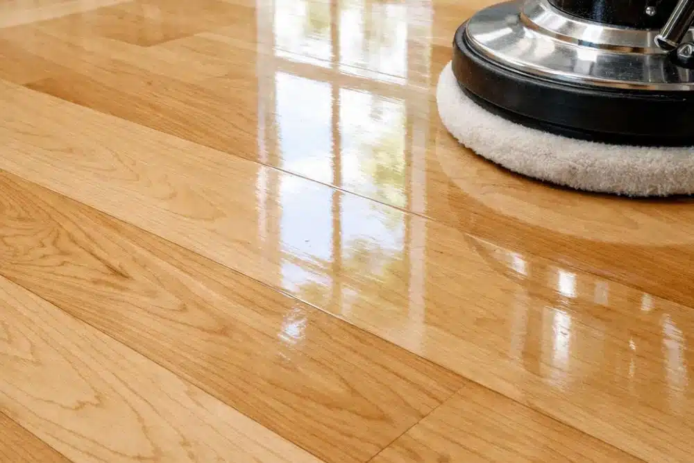 Close-up of a freshly buffed light maple hardwood floor after Clean and Buff in Issaquah WA.