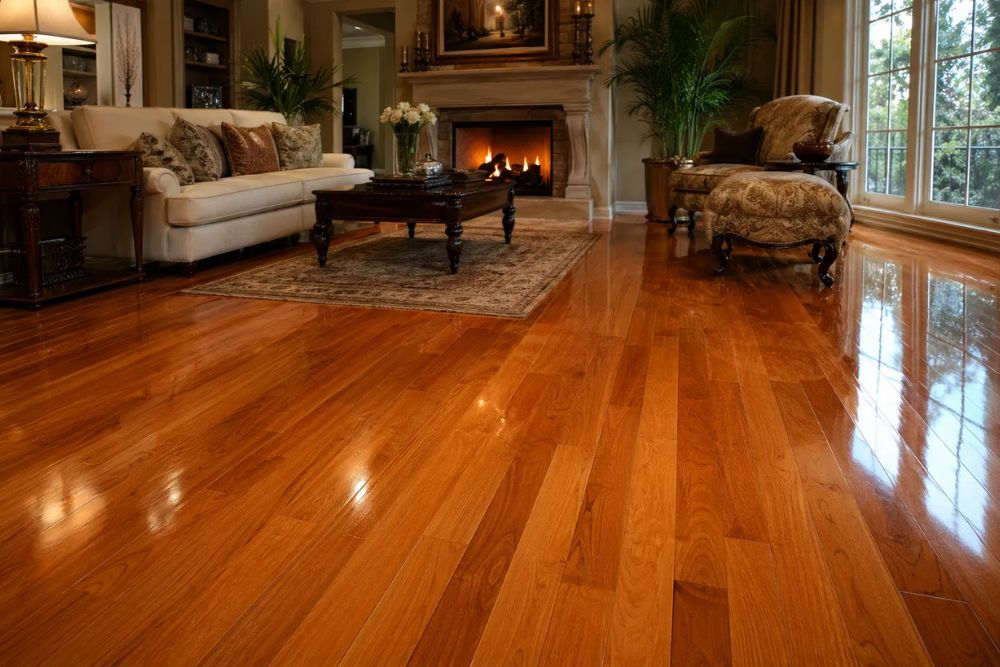 Gleaming light cherry wood floors after a comprehensive Clean and Buff Lynnwood WA service.