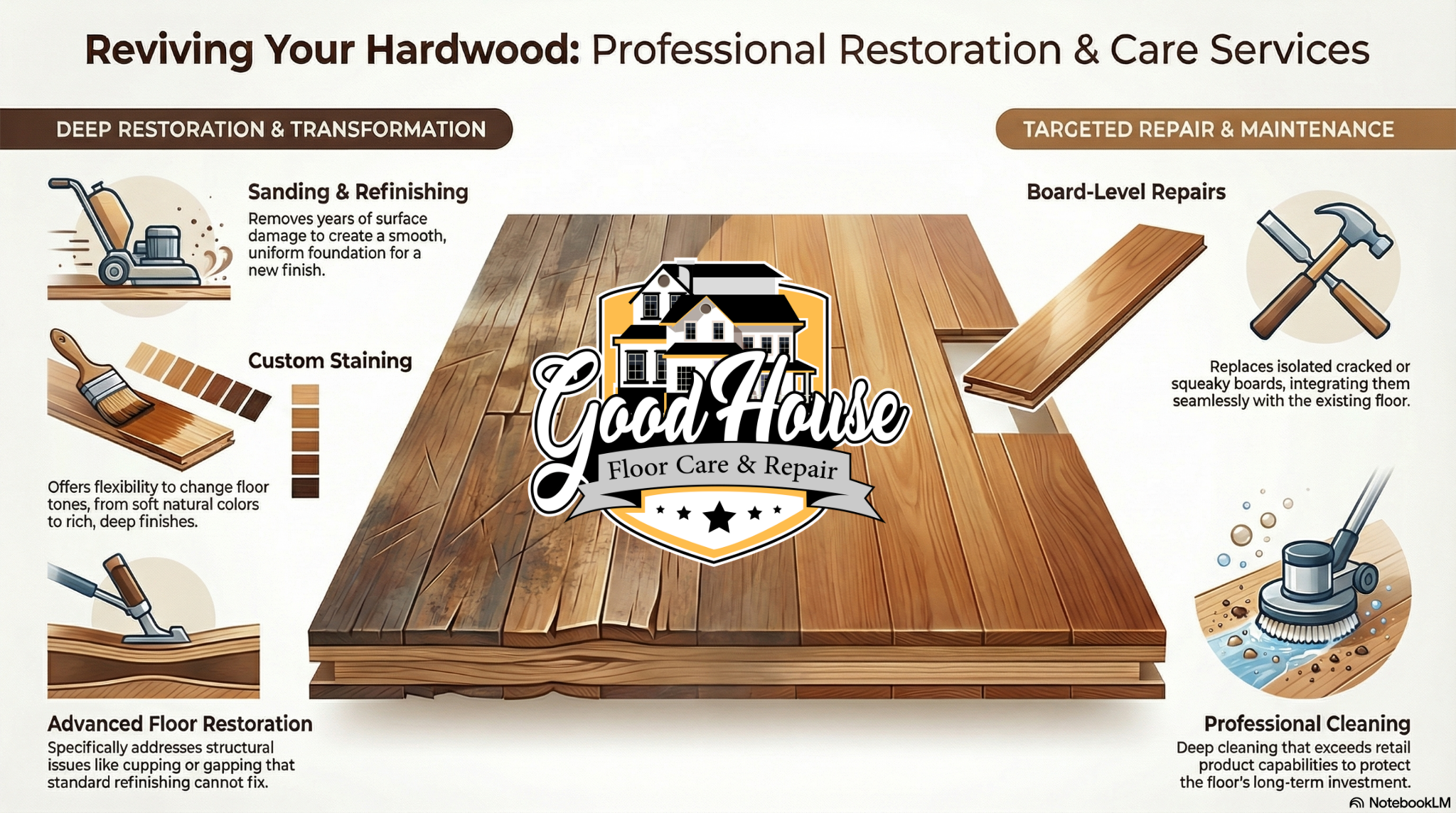 Hardwood Floor Refinishing Monroe NC services by Good House Floor Care, featuring restoration, staining, and repair guide.