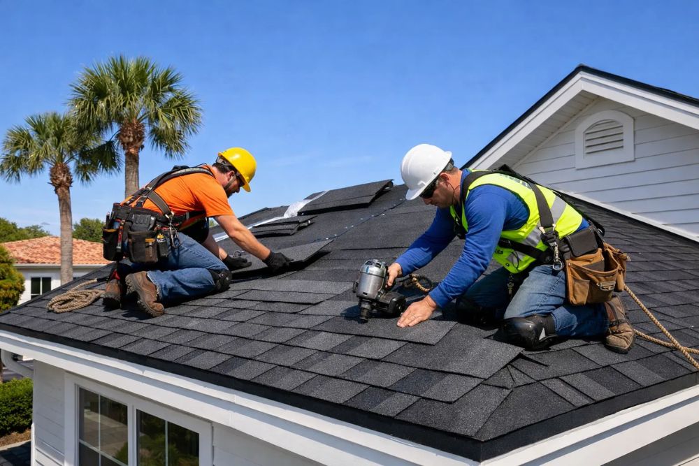 Professional residential roof installation Coral Springs FL featuring asphalt shingle replacement.