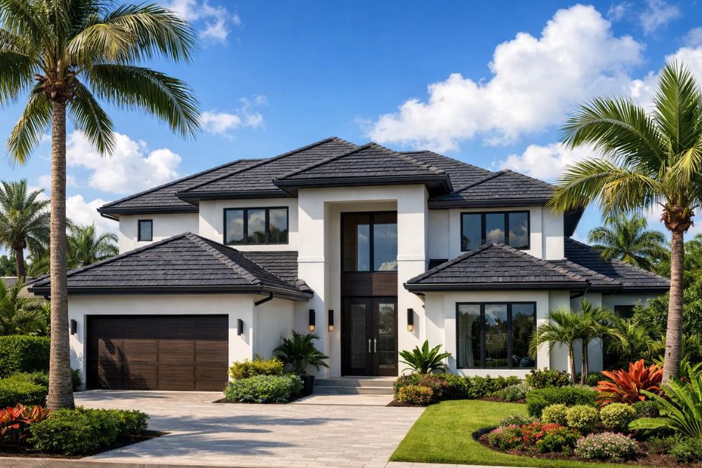 A completed Residential Roof Replacement Boca Raton on a luxury modern villa.