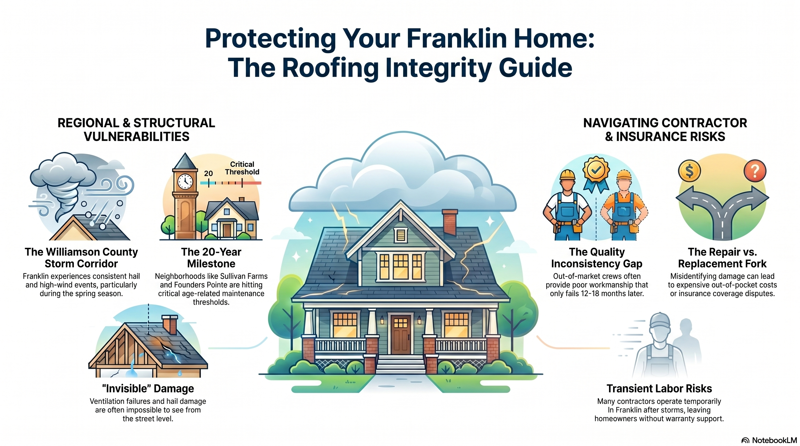 Roofing Companies Franklin TN guide by Wegner Roofing & Solar on storm risks, 20-year milestones, and contractor integrity.