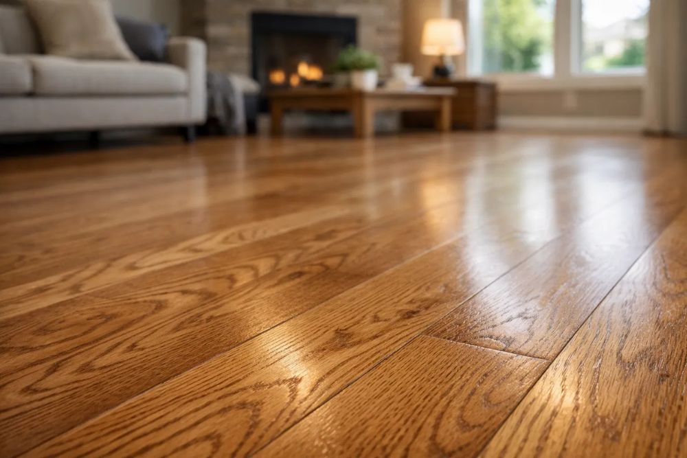 Freshly finished oak floor after a professional screen and recoat Seattle WA service.