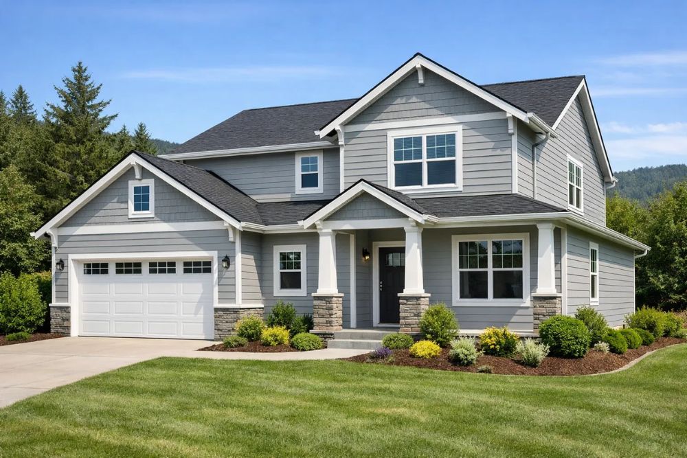 Modern residential home with newly installed gray horizontal lap siding in Myrtle Creek, OR.