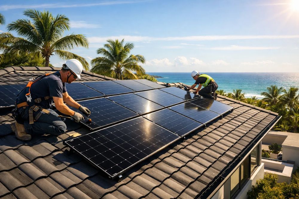 Professional Solar Installation North Palm Beach FL on a modern coastal residence with high-efficiency black panels.