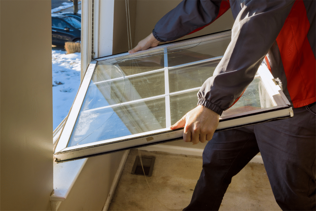 Expert Window Replacement Franklin TN by Wegner Roofing & Solar, featuring a technician installing a new efficient window.