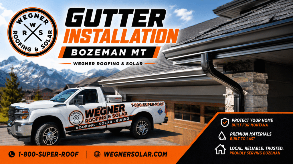 Wegner Roofing & Solar truck parked by a house showcasing professional Gutter Installation Bozeman MT.
