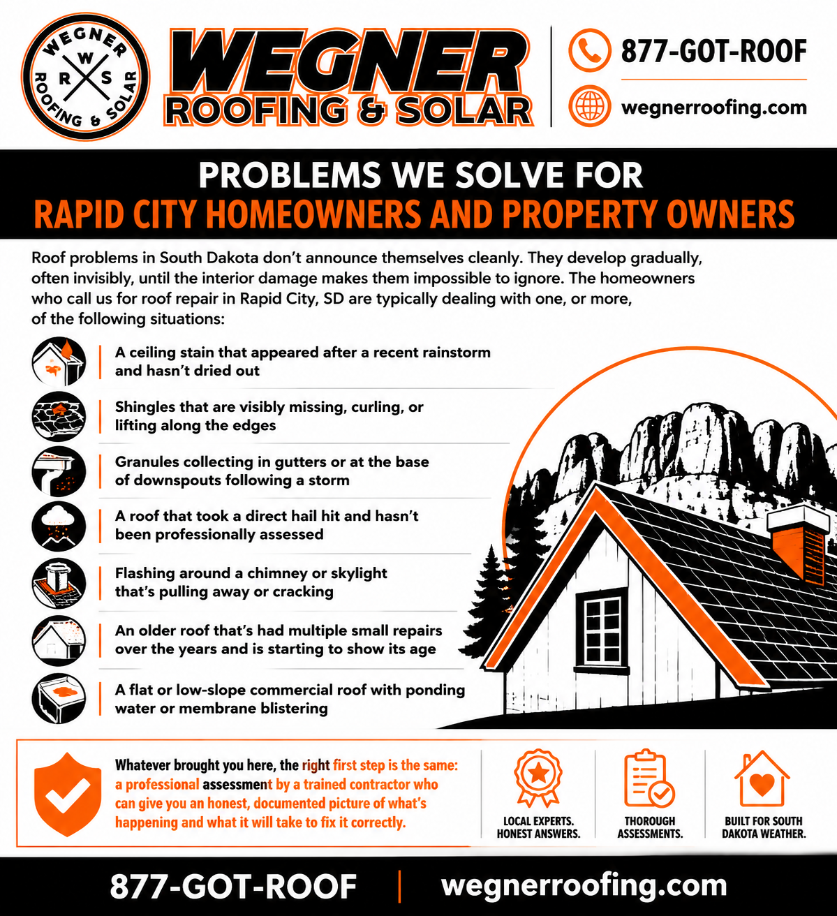 Roof Repair Rapid City SD by Wegner Roofing & Solar showing common roof problems and expert assessment services.