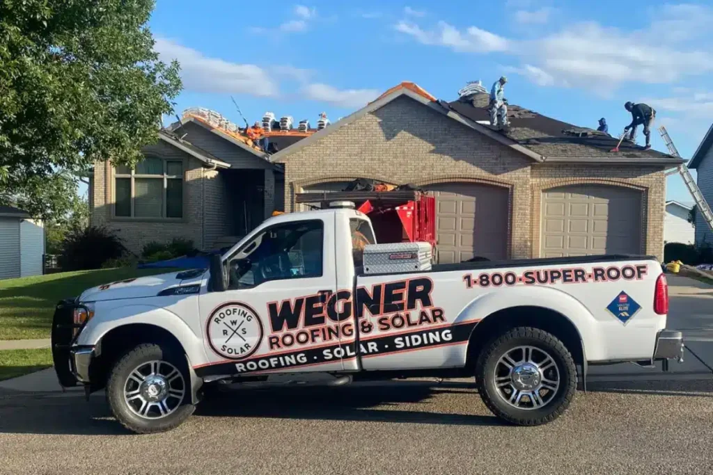 Wegner Roofing & Solar crew at a job site, one of the leading roofing companies Des Moines Iowa.