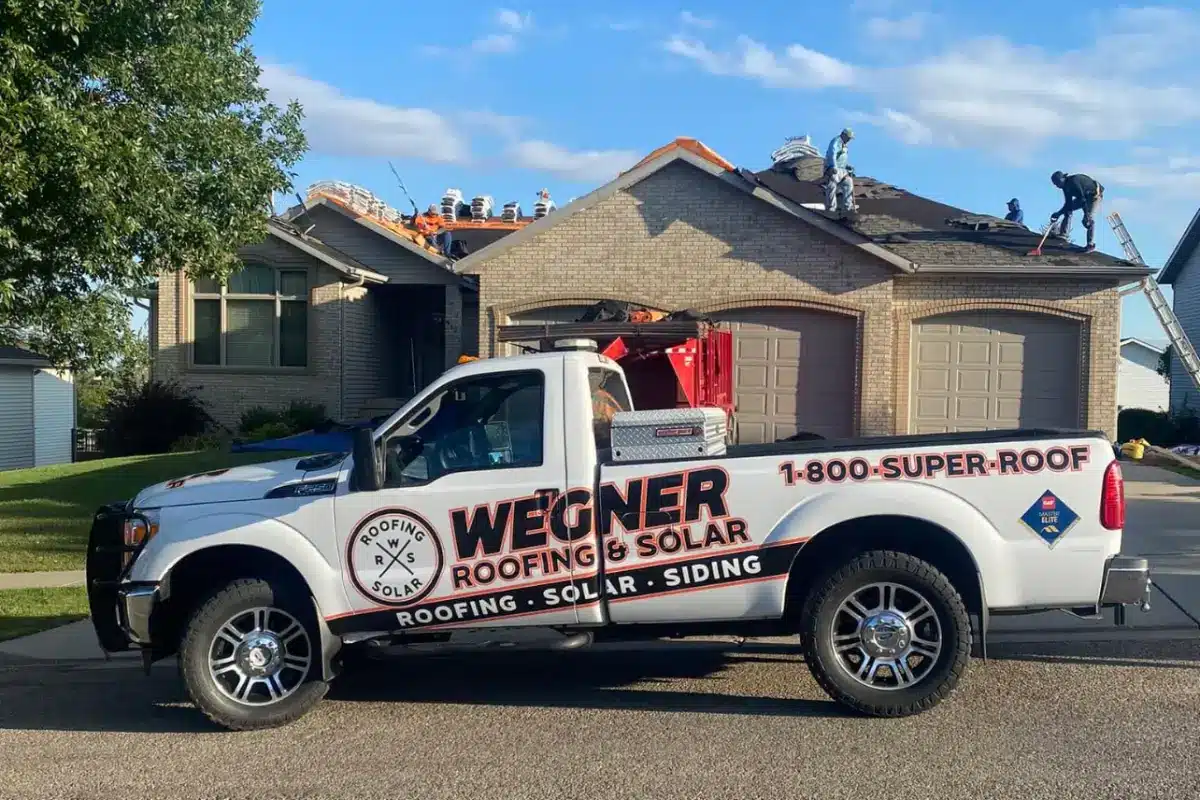 Wegner Roofing & Solar crew at a job site, one of the leading roofing companies Des Moines Iowa.