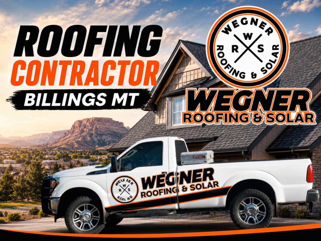 A Wegner Roofing & Solar company truck parked near a house by a Roofing Contractor Billings MT.
