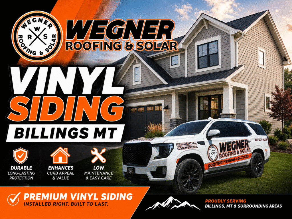 Premium vinyl siding Billings MT by Wegner Roofing & Solar, featuring a branded company truck outside a modern home.