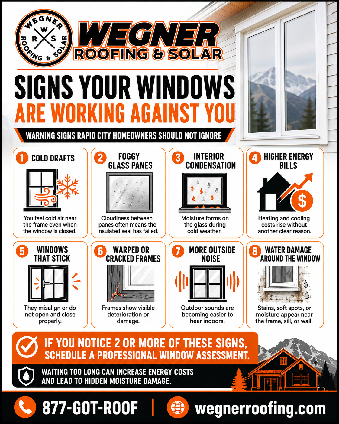 Window Replacement Rapid City SD by Wegner Roofing & Solar showing 8 warning signs homeowners should watch.