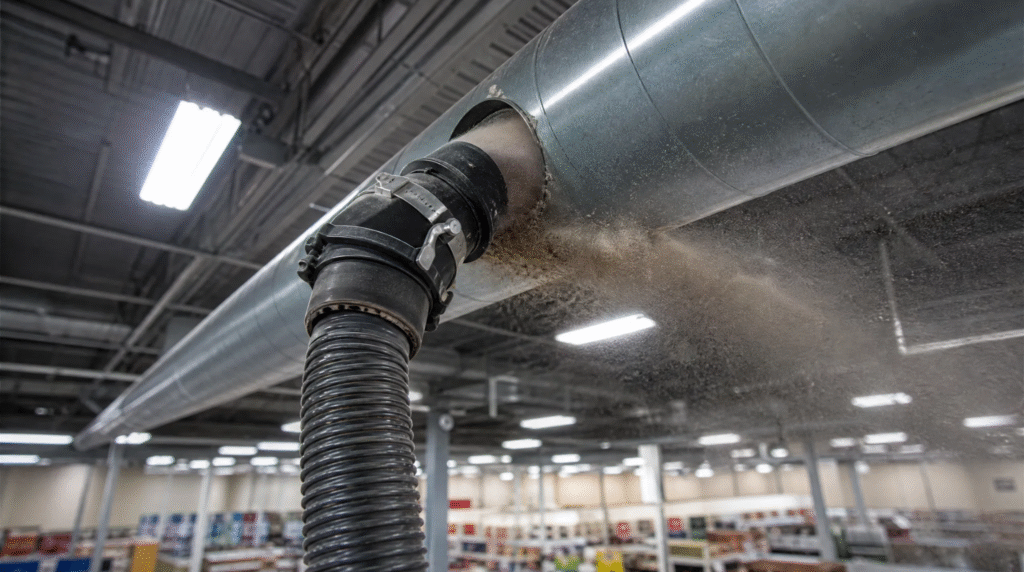 High-powered industrial vacuum system used for Commercial Air Duct Cleaning Cimarron Hills, CO in a warehouse facility.