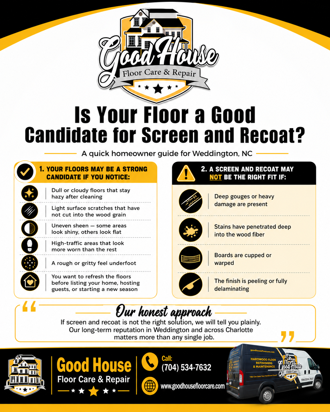 Hardwood Floor Screen and Recoat Weddington NC guide by Good House Floor Care on choosing the right floor service.