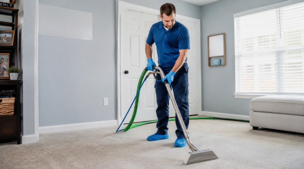 Professional technician providing deep pet urine treatment Springfield VA to eliminate carpet odors.