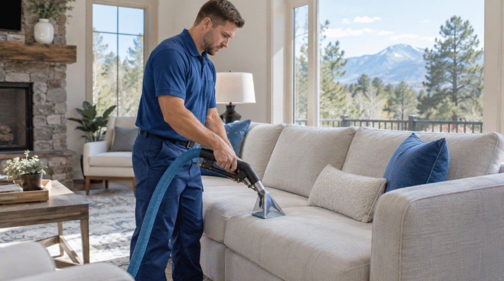 Premier Carpet Cleaning infographic showing upholstery cleaning Black Forest CO problems solved for homeowners.